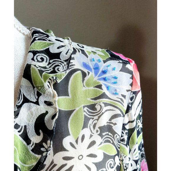 SILKLAND Floral Silk Shear Lined Top With Sequins and Beads Sz PL Petite - Picture 6 of 11